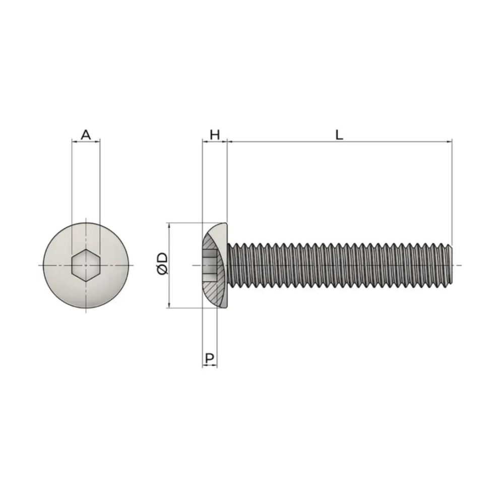 Button Insert M5 M5 Socket Button Screws A2 Stainless Steel (Qty 100) | RCS Trade Supplies