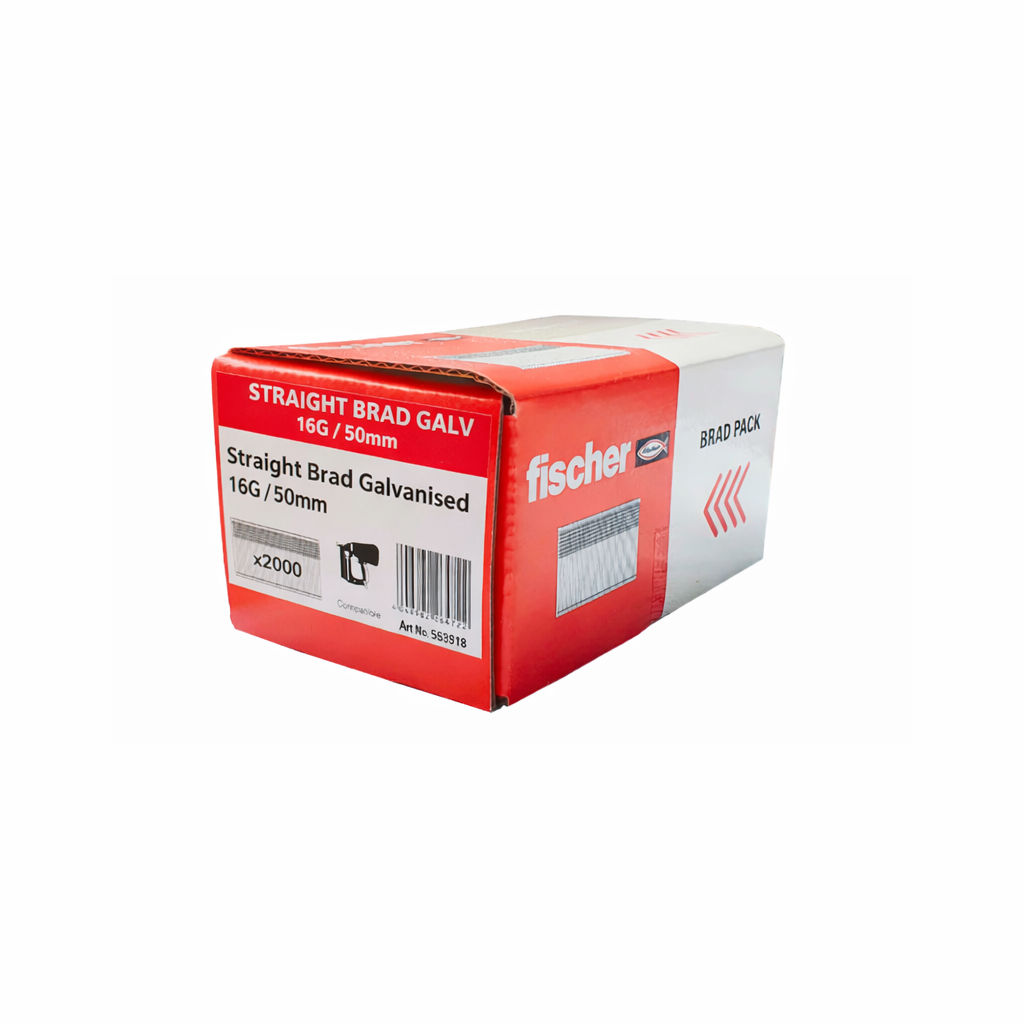 fischer 16 Gauge Galvanised Straight Brad Nails – Pack of 2000