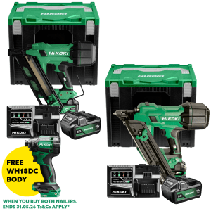 HiKOKI Cordless Framing & Metal Connector PPN Nailer Twin Pack - 4 x 2.5/5Ah MultiVolt Batteries + Chargers Included